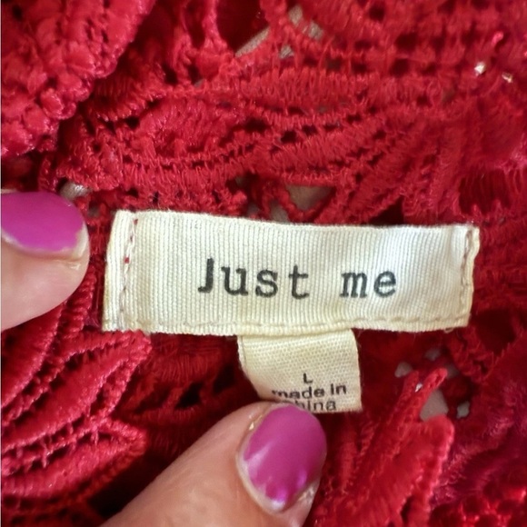 Just Me Women's Red Crochet Lace Cutout Midi Dress  Size Large Formal Cocktail - Picture 9 of 10